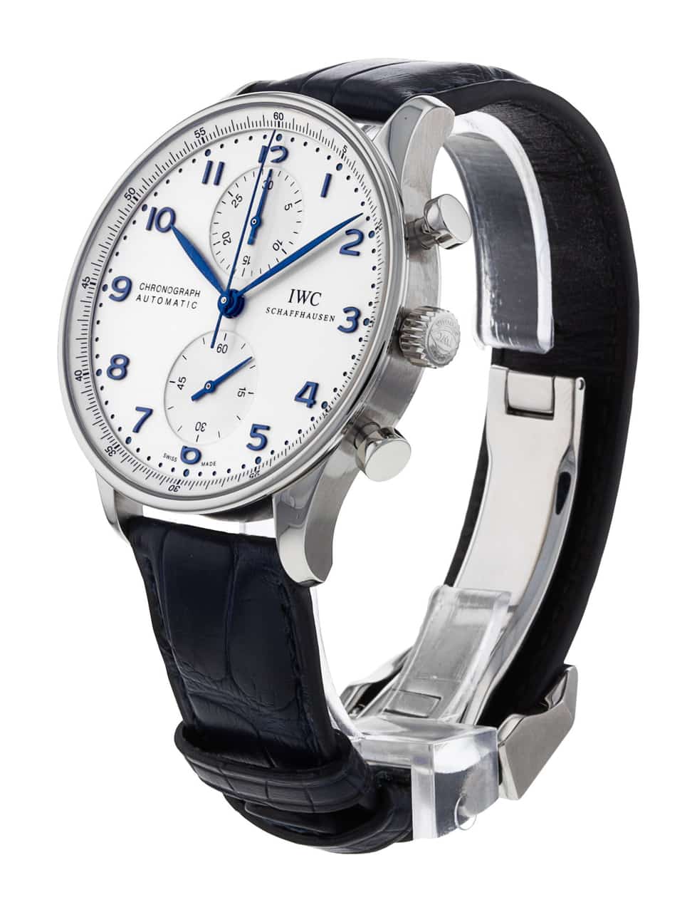 IWC Portugieser Chrono Silver Arabic Dial Leather Strap